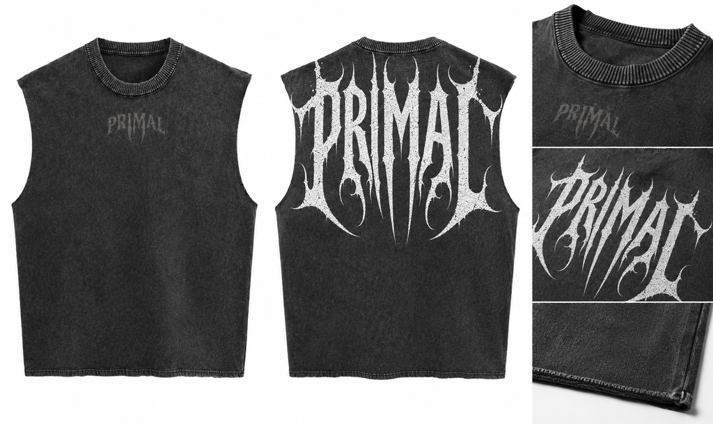PRIMAL Cutoff Vest — Oversized Acid Wash Sleeveless | 240 GSM Heavyweight Cotton