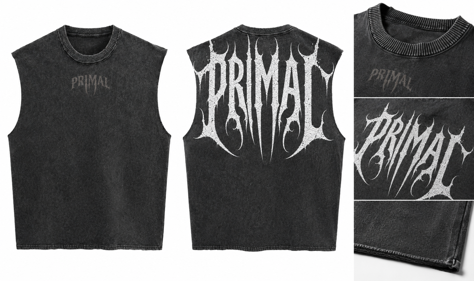 PRIMAL Cutoff Vest — Oversized Acid Wash Sleeveless | 240 GSM Heavyweight Cotton