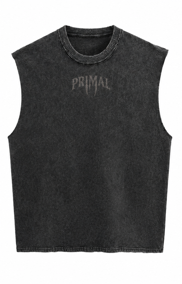 PRIMAL Cutoff Vest — Oversized Acid Wash Sleeveless | 240 GSM Heavyweight Cotton