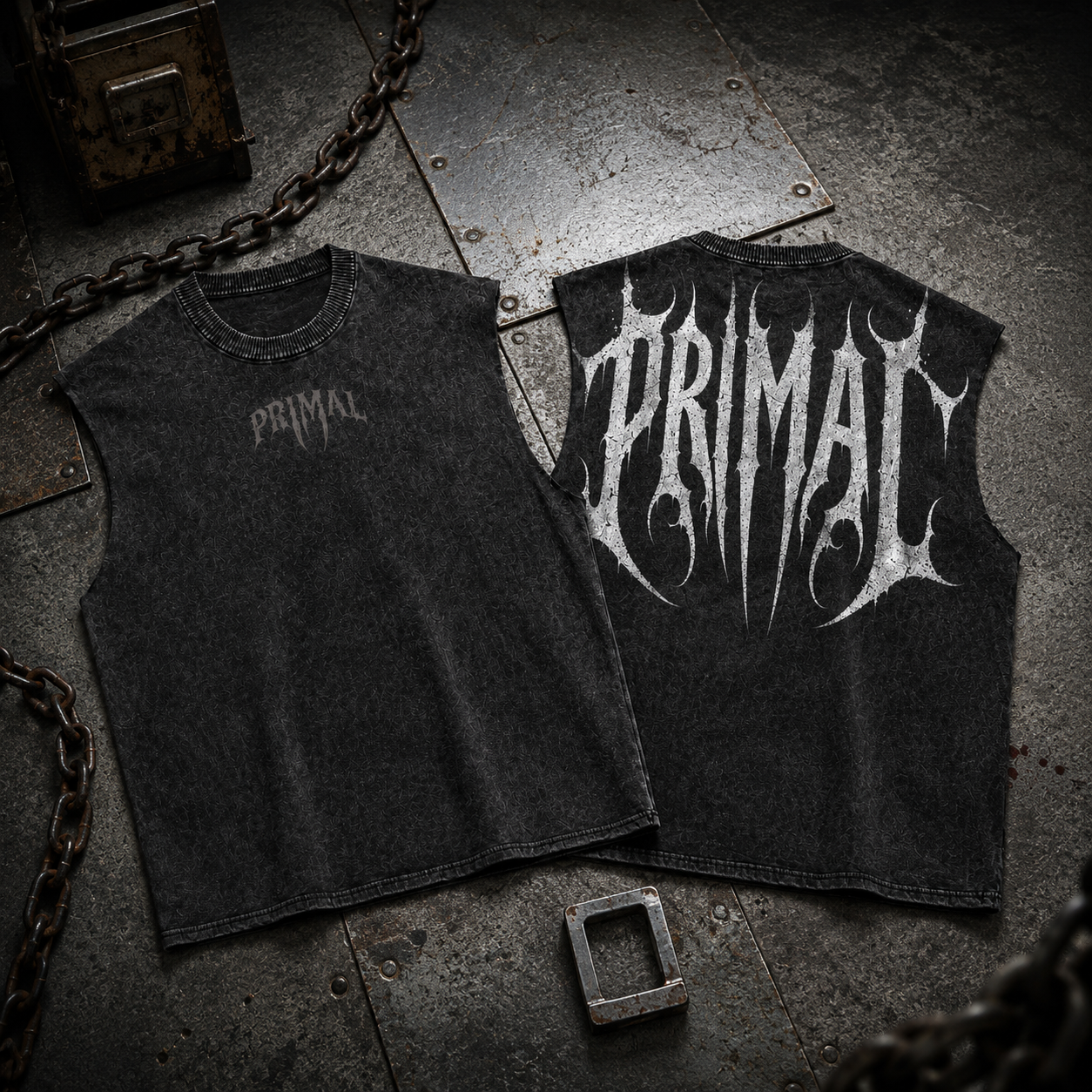 PRIMAL Cutoff Vest — Oversized Acid Wash Sleeveless | 240 GSM Heavyweight Cotton
