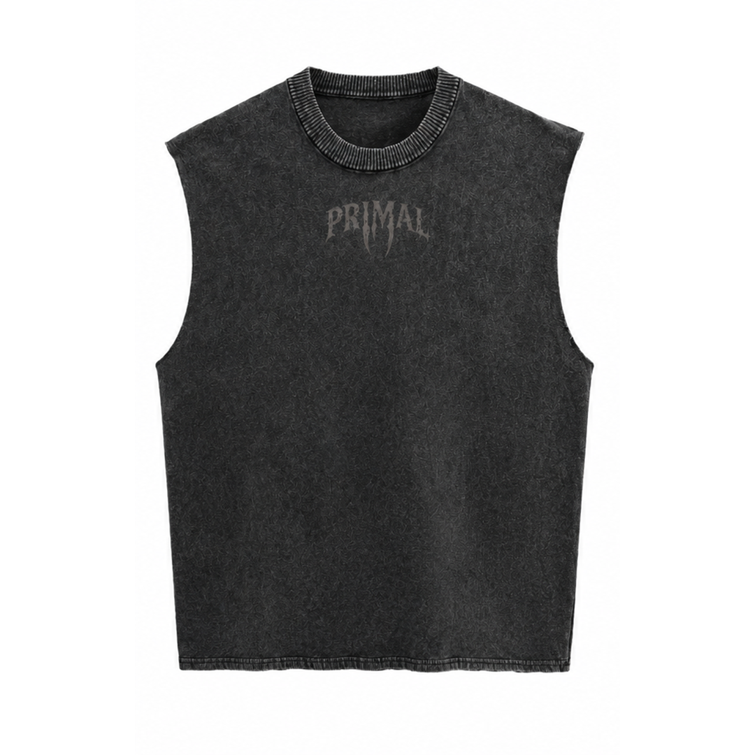 PRIMAL Cutoff Vest — Oversized Acid Wash Sleeveless | 240 GSM Heavyweight Cotton