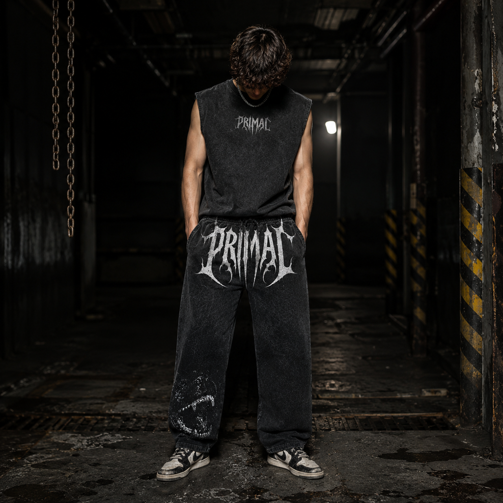 PRIMAL Cutoff Vest — Oversized Acid Wash Sleeveless | 240 GSM Heavyweight Cotton